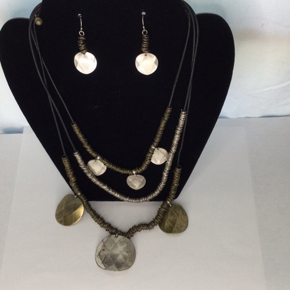 Chico's Gold & Silver Medallion Coiled Necklace/Earring Set